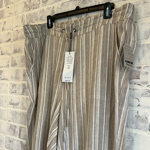 For Cynthia Women’s Size 2X Linen Blend Striped Pull On Pants Pockets Summer NWT - Picture 2 of 8